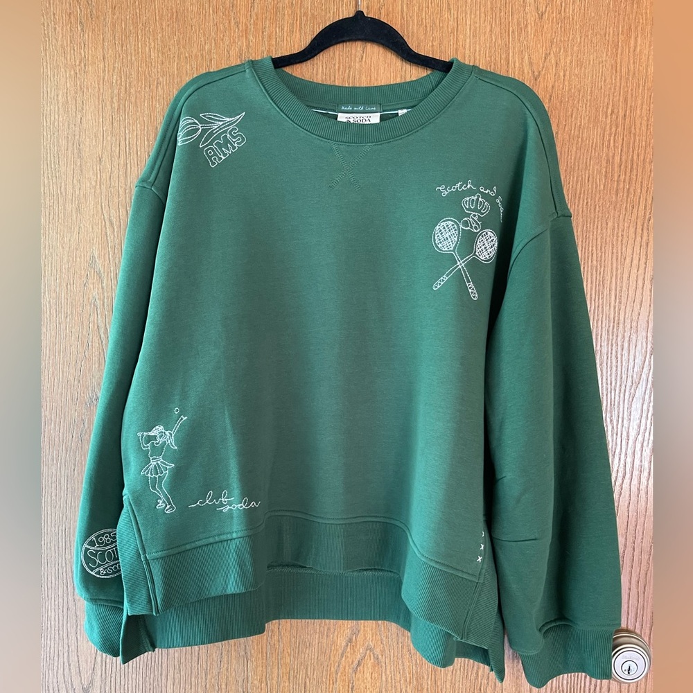 NWT Scotch & Soda Forest Green Embroidered Tennis Sweatshirt